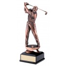 Copper-tone resin male golfer on black wood base - 11" ht.