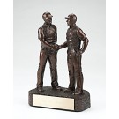 Antique bronze resin sculpture of male golf partners shaking hands - 11 1/2" ht.