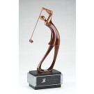 Contemporary resin female golfer sculpture on wood base - 12" ht.