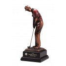 Copper-tone resin sculpture of male golfer - 10 1/2” ht.