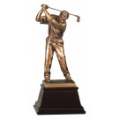 Copper-tone resin male golfer swinging - 9 1/2" ht.