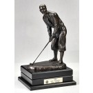 Antique bronze vintage golfer on perpetual 3 tier black wood base - 17" ht.