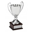 Silverplated trophy cup on rosewood base - 11 3/4” ht