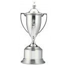 Pewter trophy cup with cover on pewter base - 11 3/4” ht.