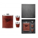 Gift box set of 7 oz. leatherette flask, 2 shot glasses & funnel