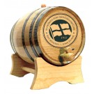 American white oak barrel with black steel hoops - holds 3 liters - 8 1/2” x 6 1/2"