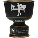 Charcoal  gray ceramic trophy bowl with vintage male golf scene - 9 1/2" ht. x 8 1/2" dia.