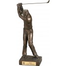 Antique bronze male golf sculpture - 14 1/2" ht.