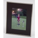 Black glass & non-tarnish silver frame holds 5" x 7" photo