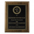 Magnesium metal etched plaque with raised lettering on walnut base