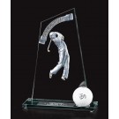 Jade glass hole-in-one award with pewter male golfer - 8 1/2" ht.