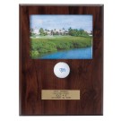 Wooden hole-in-one plaque holds 5" x 7" photo and ball (photo & ball supplied by customer) 9" x 12"