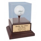 Cherry stained walnut hole-in-one award with wood tee & acrylic cover - 4” x 5 1/2"