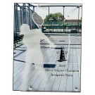 Lasered cutout of male or female tennis player on acrylic overlay - 8 1/2" w. x 11" ht.
