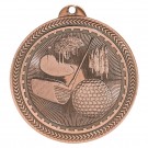 Bronze 2” golf design medal with lasered copy & ribbon