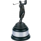 Antique finished bronze classic male golfer on black wood base