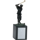 Bronzed metal vintage male golfer on black marble base - 9 1/2" ht.