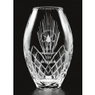 Etched crystal barrel vase - 8" ht.