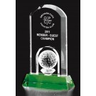 Etched optic crystal dome shaped golf award on green crystal base - 7 3/4" ht.