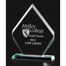 Etched jade glass diamond shaped award - 8 1/2" ht. x 6 1/2" w.