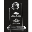 Etched optic crystal award with golf ball - 8" ht.