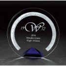 Etched crystal circular award with frosted golf club design - 6 1/2" ht.