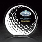Starfire crystal award with imprinted golf design & logo & copy in color - 8 1/2" ht.