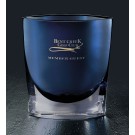 Etched hand blown oval vase in midnight blue - 10" ht.