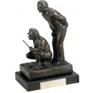 Antique bronze mixed golf partners sculpture on black wood base - 12" ht.