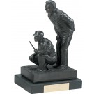 Antique bronze male golf partners sculpture on black wood base - 12" ht.