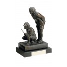 Antique bronze female golf partners sculpture on black wood base - 12" ht.