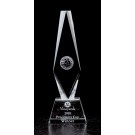 Etched optic crystal diamond tower with golf ball - 9 1/2" ht.