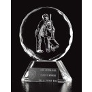 Optical crystal round award with etched male golf partners - 6 3/4" ht.