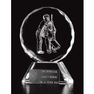 Optical crystal round award with etched male golf partners - 5" ht.