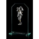 Jade glass award with pewter vintage male golfer - 8" ht.
