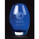 Etched cobalt blue crystal barrel vase - 8" ht.