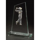 Jade glass peaked award with pewter male golfer - 9" ht.