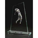 Jade glass peaked award with pewter female golfer - 10" ht.