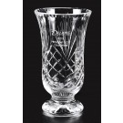 Etched lead cut crystal vase on pedestal base - 10" ht.