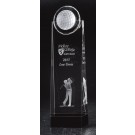 Etched clear & black optic crystal tower with golf ball & lasered figure of male golfer - 11 1/4" ht.