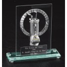 Jade glass award with pewter golf bag (with removable clubs) 7" ht.