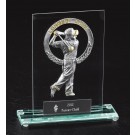 Jade glass longest drive award with pewter female golfer - 6 1/4" ht. (male shown)