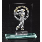 Jade glass nearest the pin award with pewter male golfer - 6 1/4" ht.