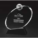 Optic crystal award with golf ball on black crystal base - 7 1/4" ht.