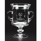 Etched glass trophy cup with handles - 8" ht.
