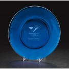 Etched cobalt blue glass plate - 8" d.