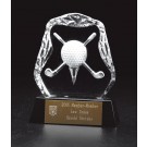 Optic crystal iceberg with crossed clubs & ball design on black crystal base - 4 1/2" ht.