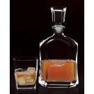 Boxed set of etched 26 oz. glass decanter (10 3/4" ht.) & 2 DOF glasses
