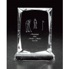 Etched optic crystal rectangular award with picture of male golf partners - 4 1/2" x 7 1/2"
