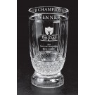 Etched lead crystal trophy cup with hand cutting & copy on top rim - 10 3/4” ht.